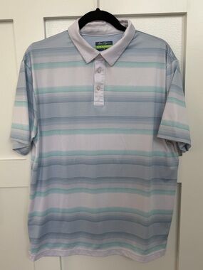 Men's Light Blue & Mint Striped Polo Shirt